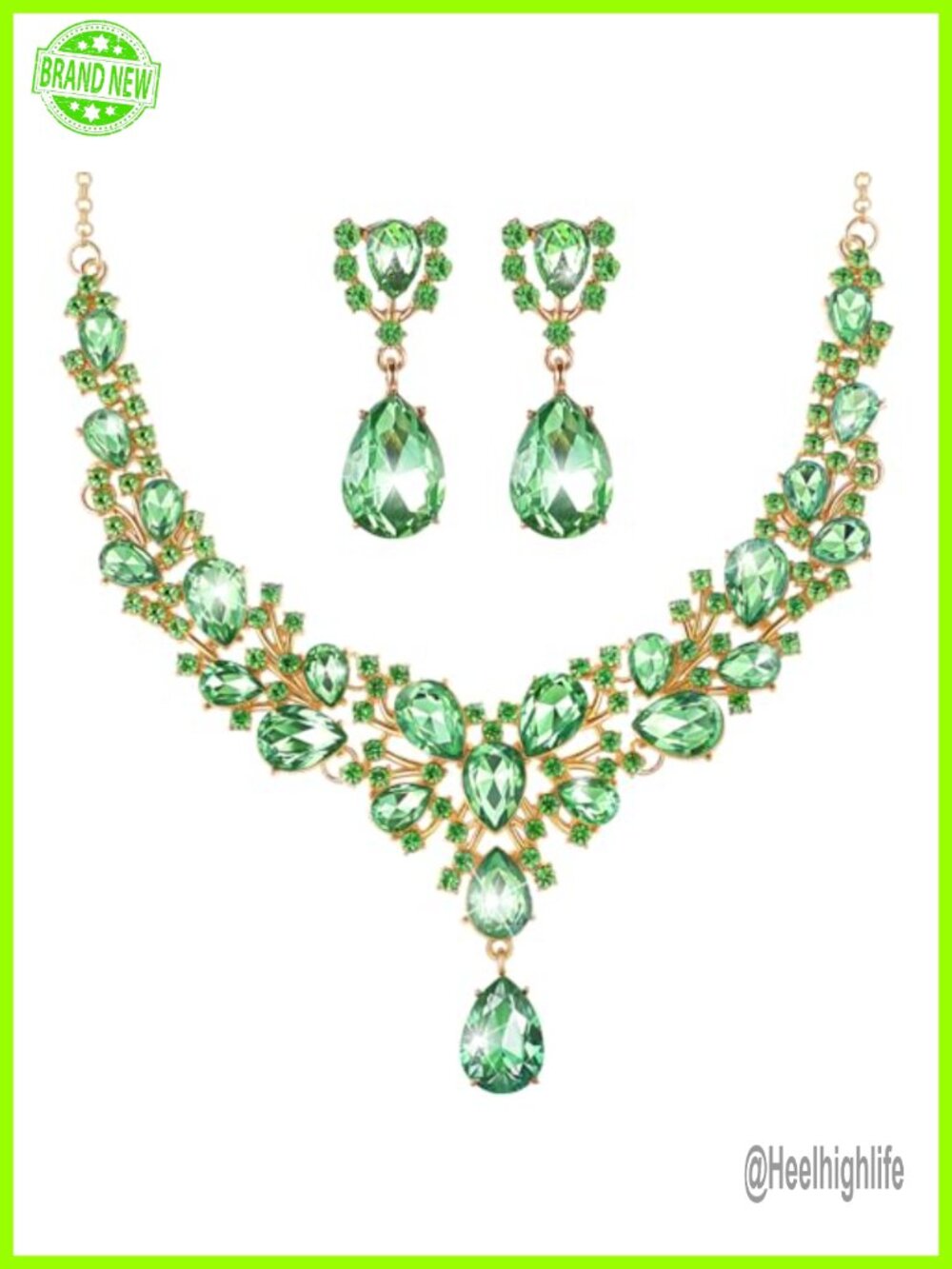 Teardrop Cluster Crystal Necklace & Earrings Set Alloy Bridal Wedding Jewelry